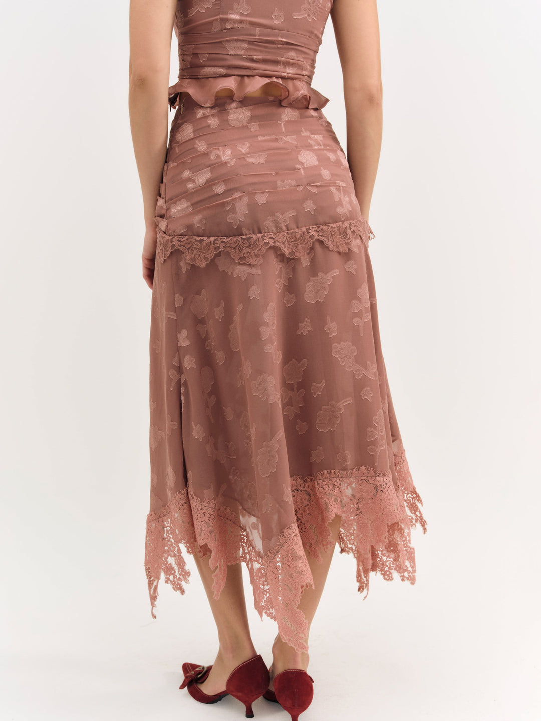Women Colette Satin Burnout Midi Skirt - Mahogany