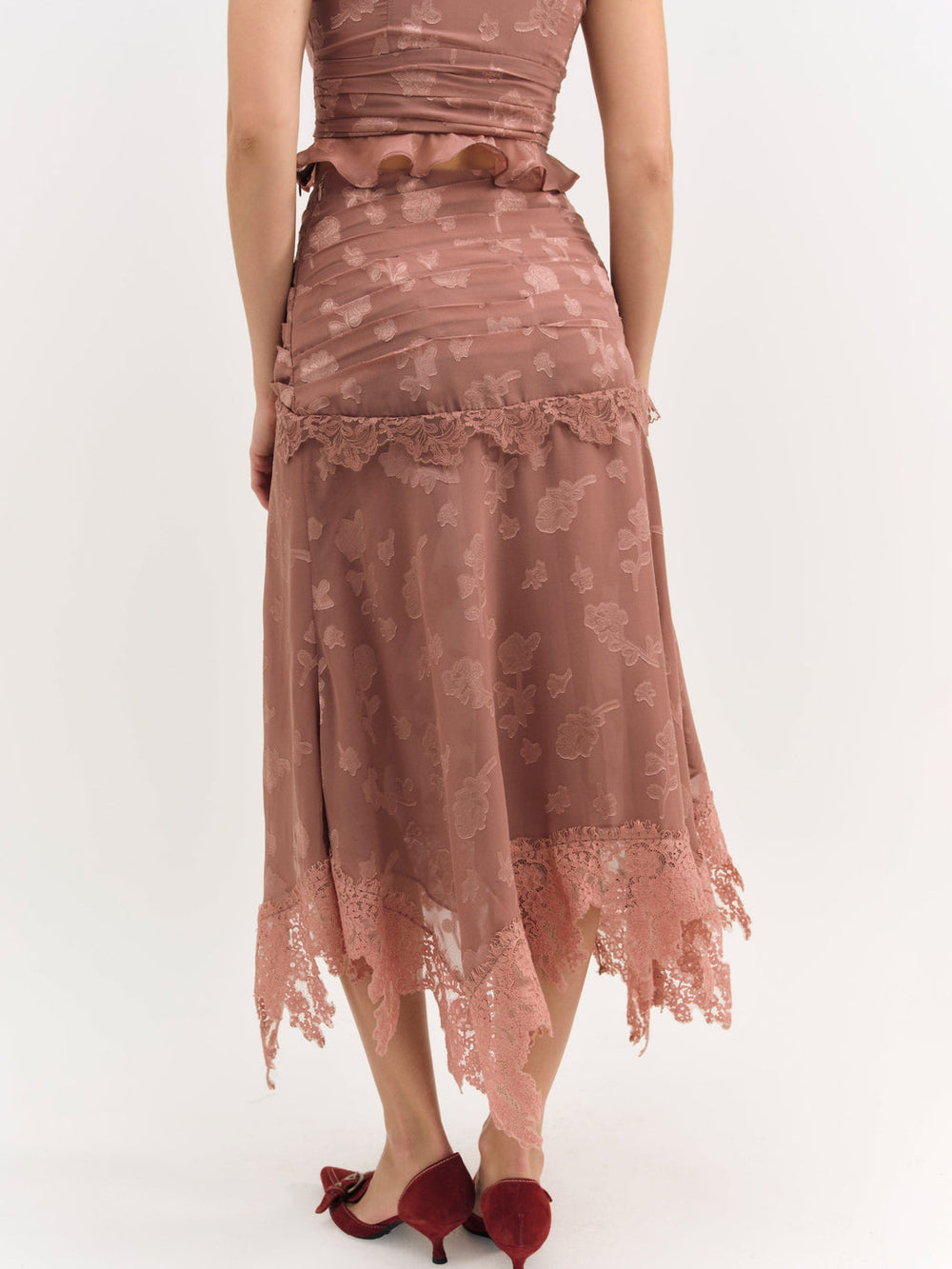 Women Colette Satin Burnout Midi Skirt - Mahogany