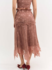 Women Colette Satin Burnout Midi Skirt - Mahogany