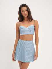 Women Glitter Grid Mini Skirt - Blue
