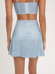 Women Glitter Grid Mini Skirt - Blue