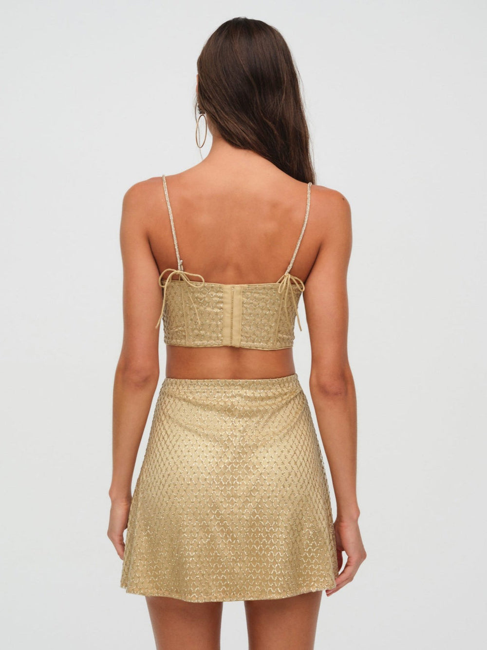 Women Glitter Grid Mini Skirt - Gold