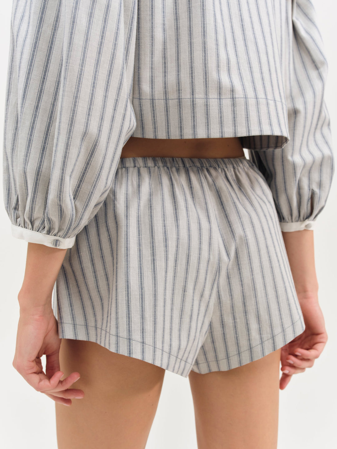 Women Linen Stripe Shorts - Blue