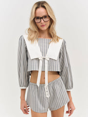 Women Linen Stripe Shorts - Blue