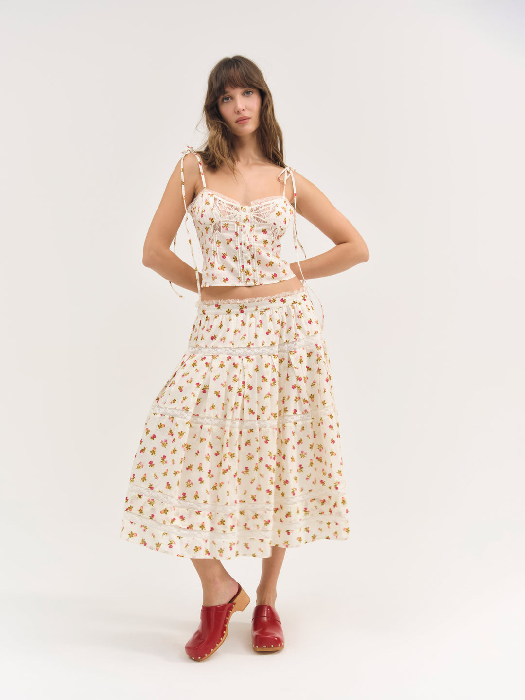 Women Adahlia Floral Midi Skirt - Cream