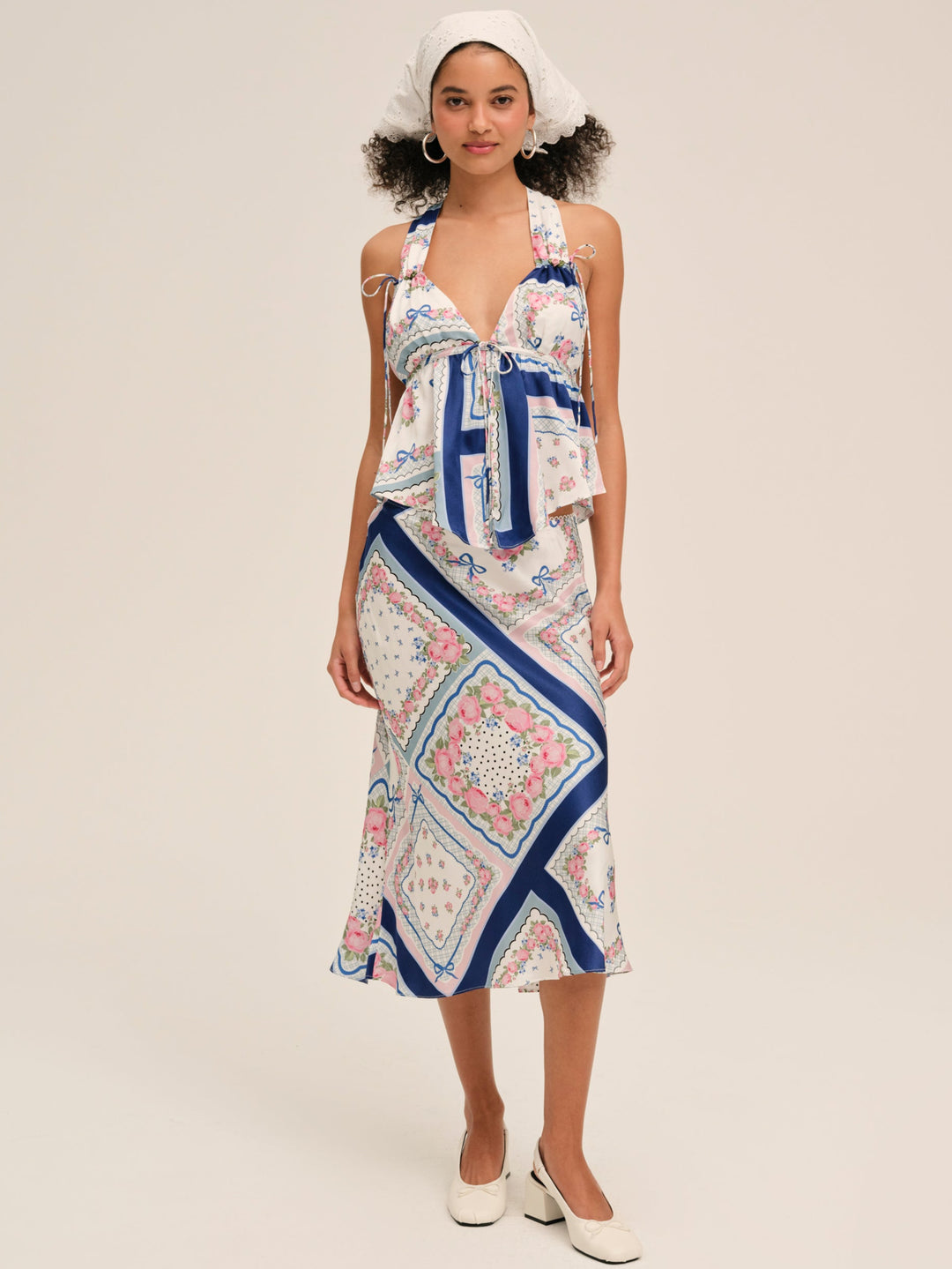 Women Summer Scarf Midi Skirt - Blue