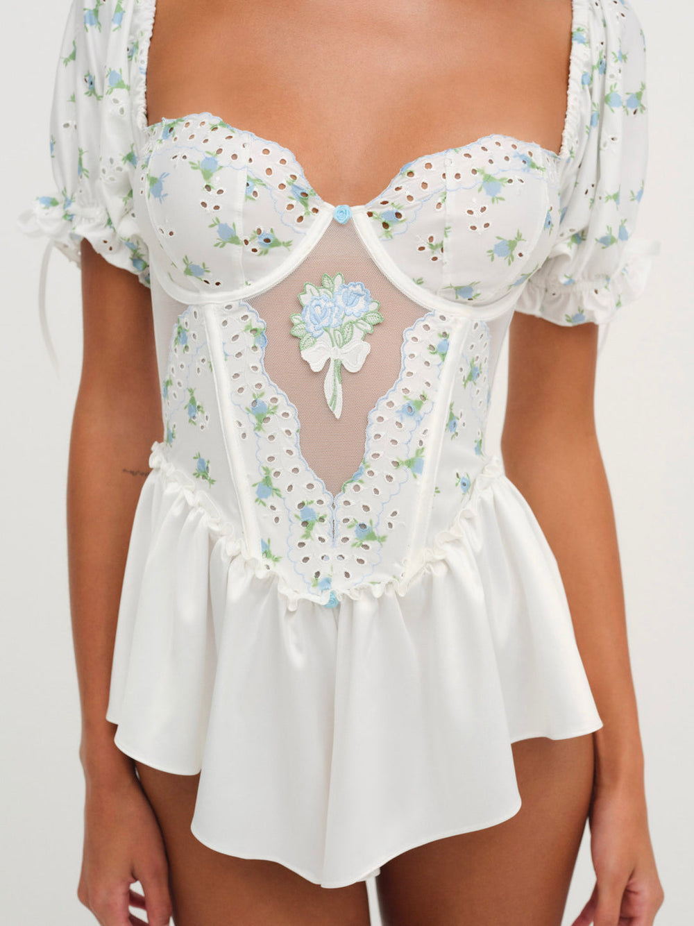 Women Budding Blossom Sleep Romper - White