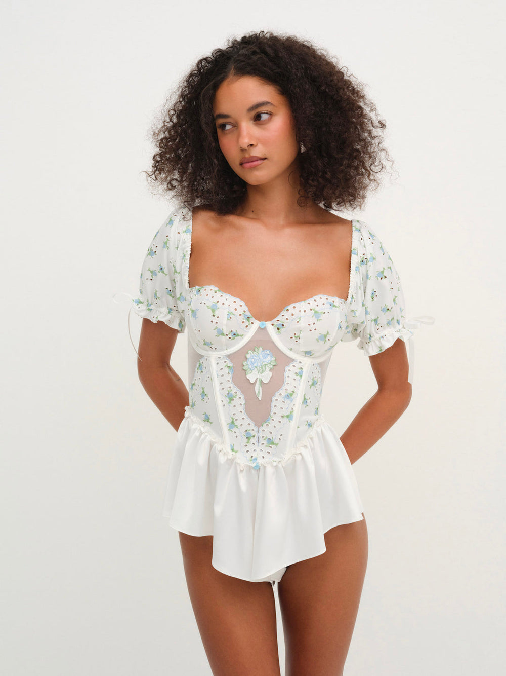 Women Budding Blossom Sleep Romper - White