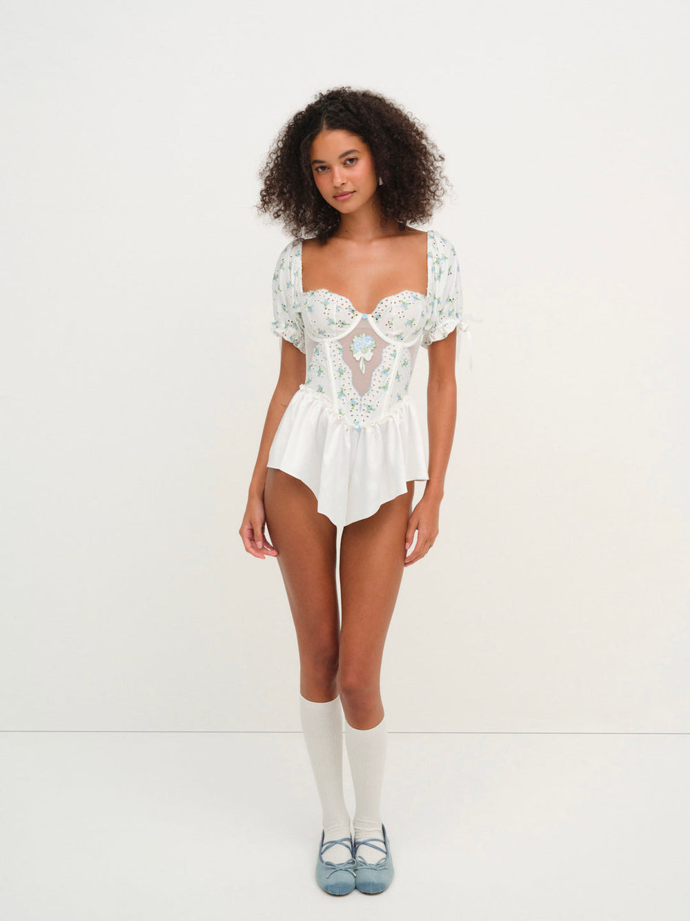 Women Budding Blossom Sleep Romper - White
