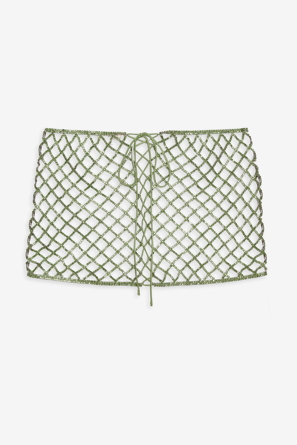 Women Tulip Grid Rhinestone Skirt - Green