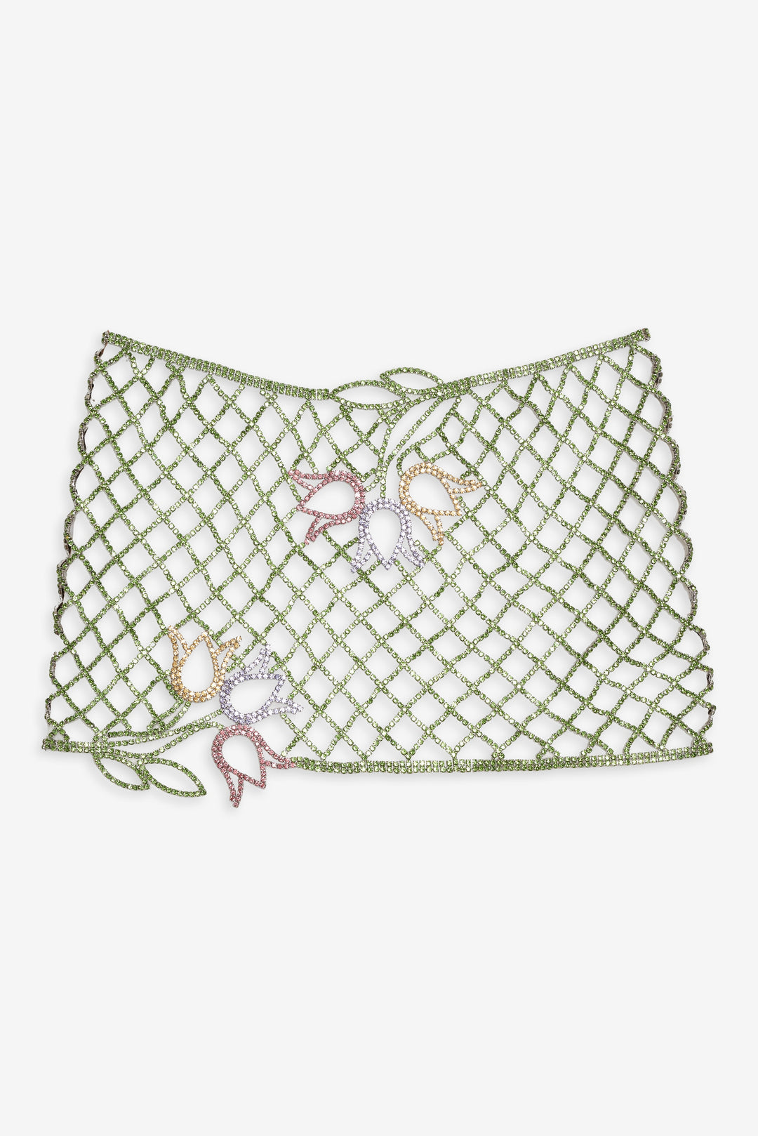 Women Tulip Grid Rhinestone Skirt - Green