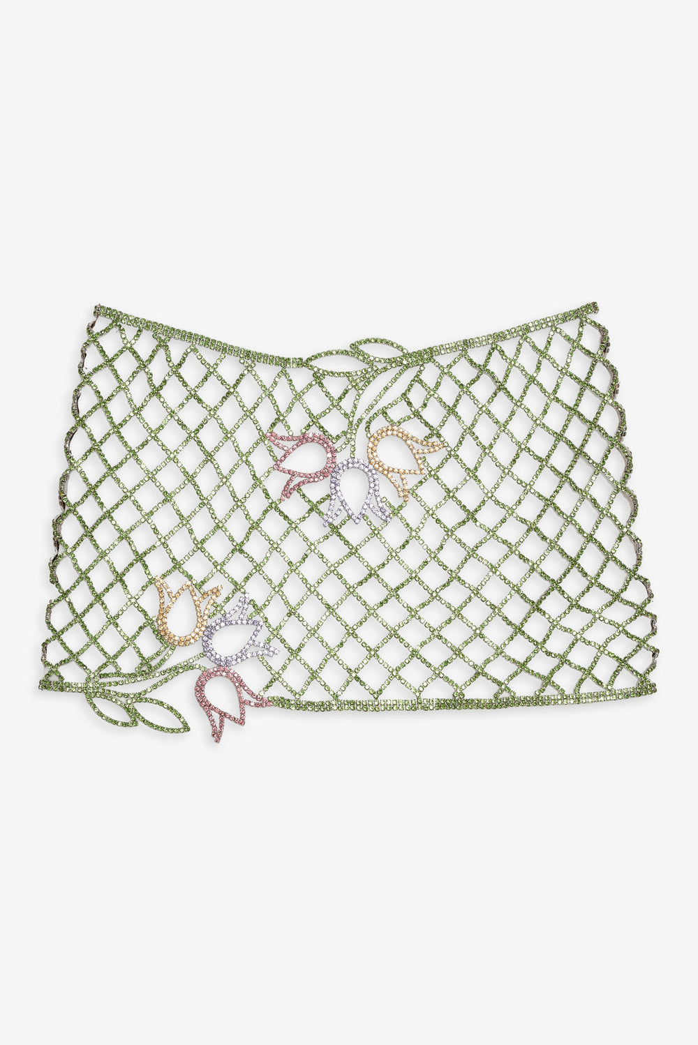 Women Tulip Grid Rhinestone Skirt - Green