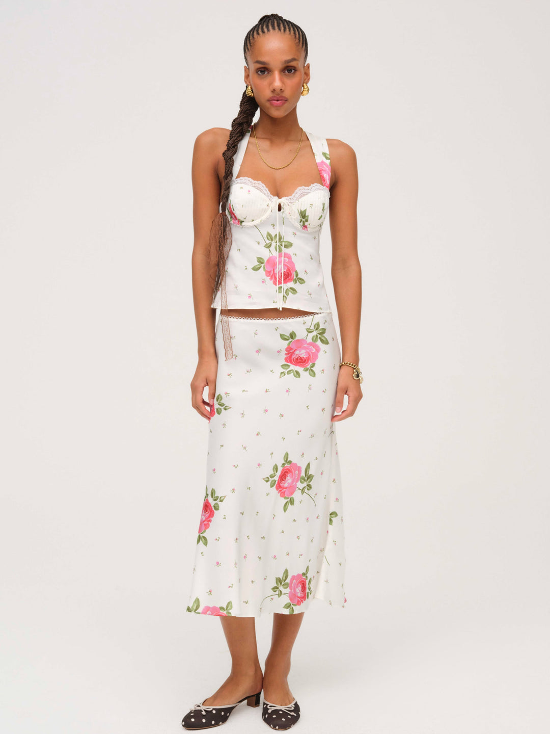 Women Rosebud Midi Skirt - White