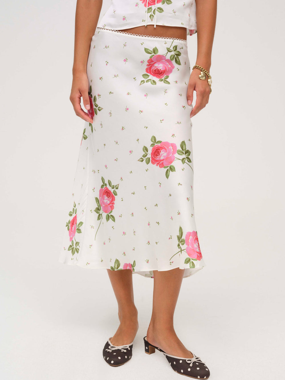 Women Rosebud Midi Skirt - White