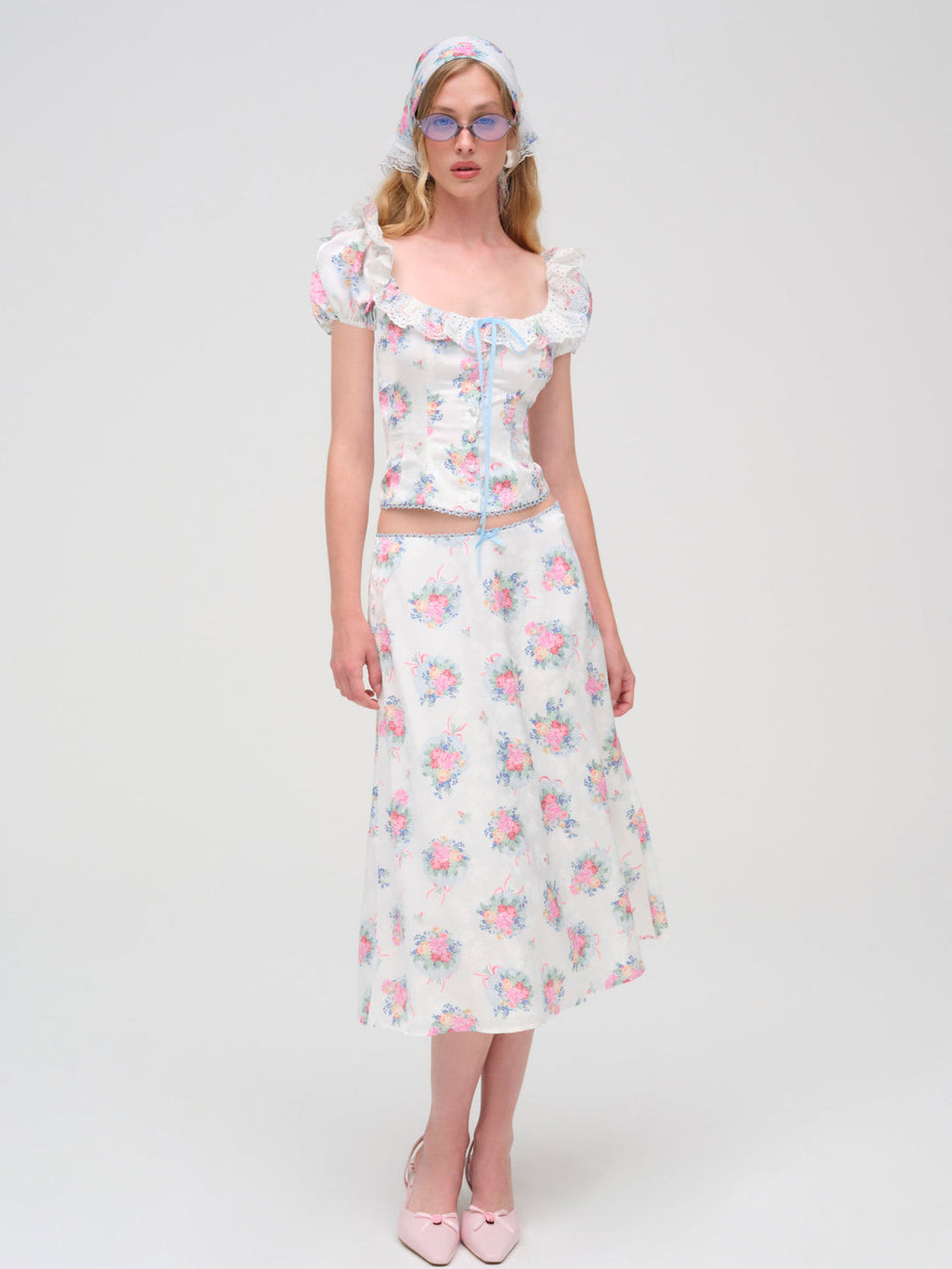 Women Doily Bouquet Midi Skirt - White