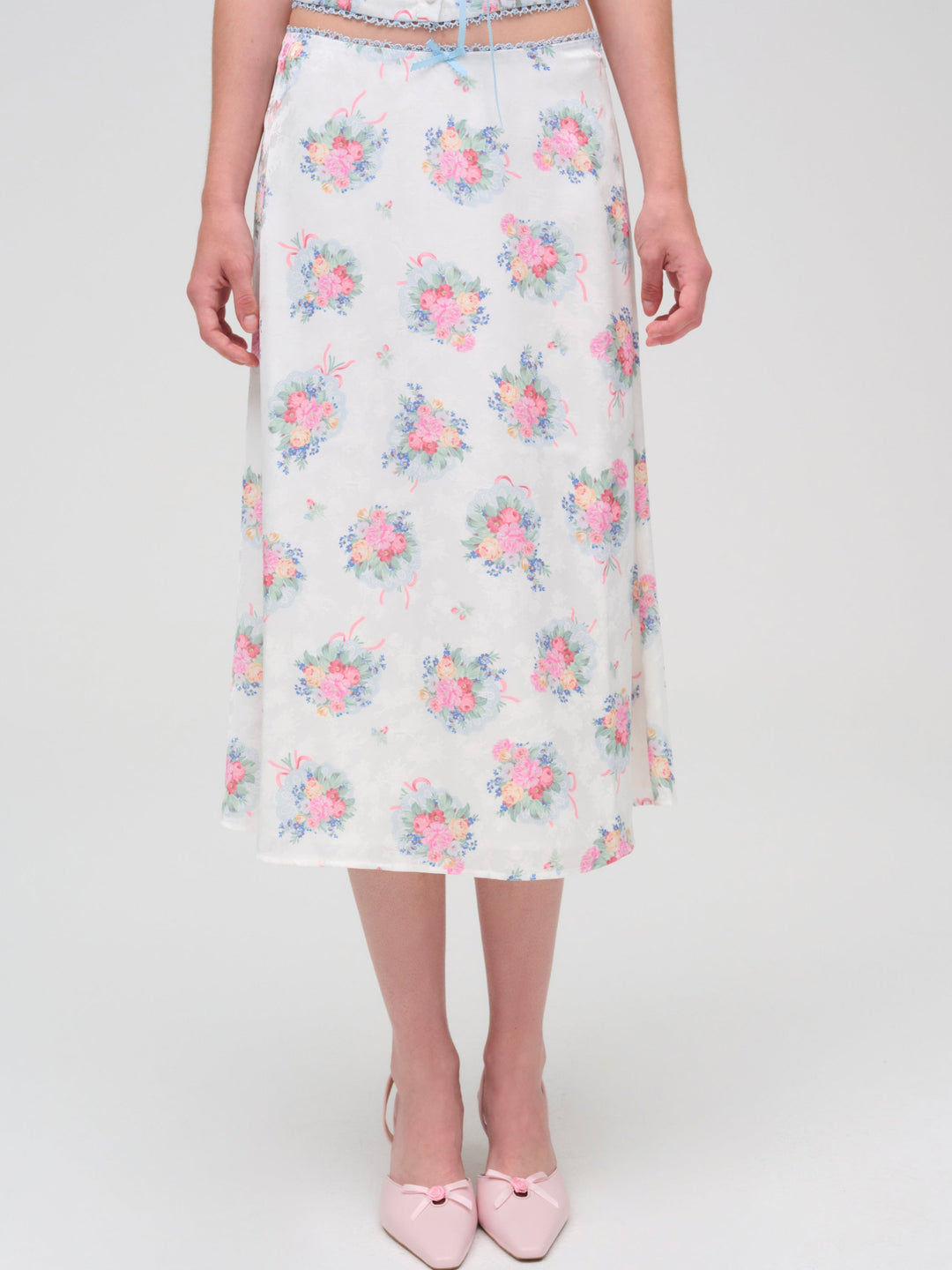 Women Doily Bouquet Midi Skirt - White