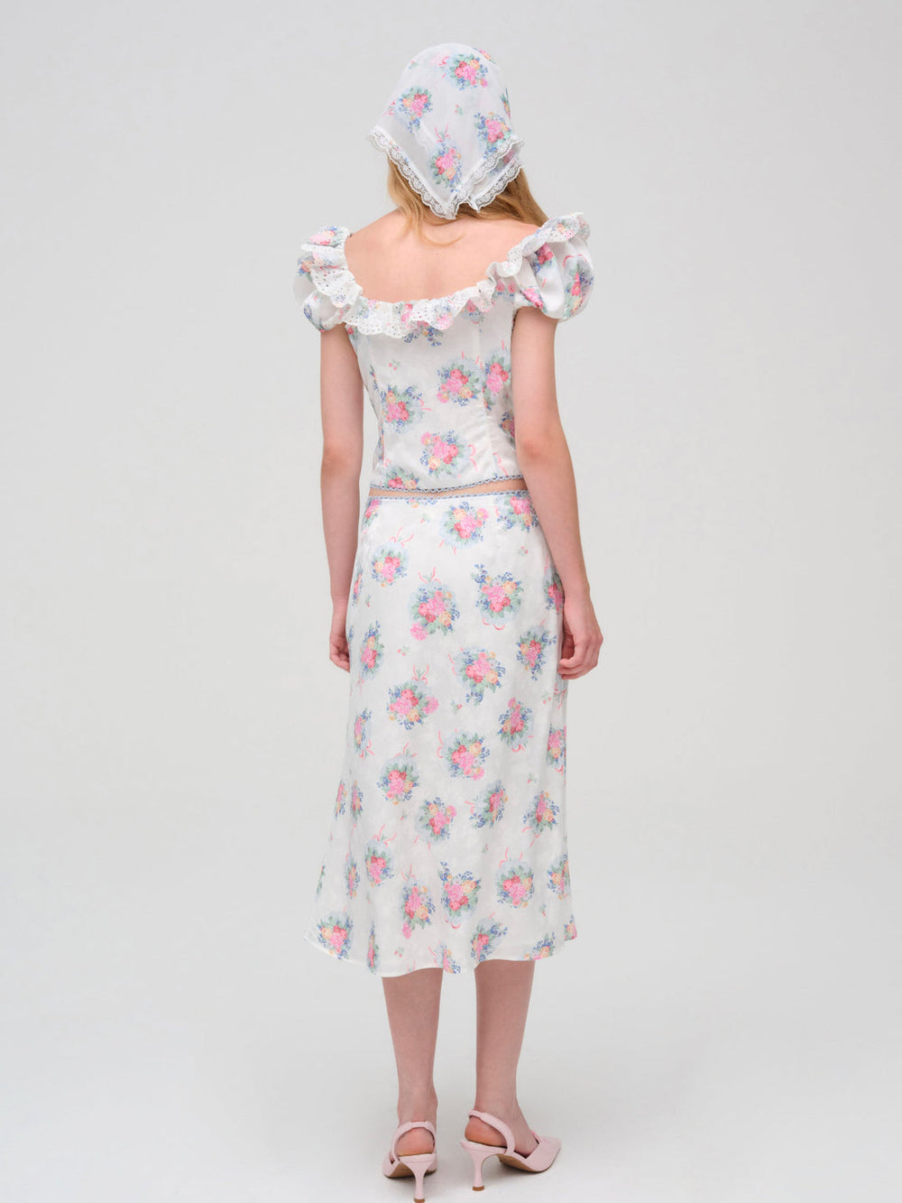 Women Doily Bouquet Midi Skirt - White