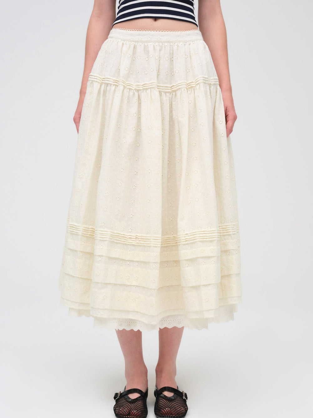 Women Eyelet Midi Skirt - White