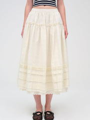 Women Eyelet Midi Skirt - White