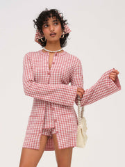 Women Gingham Knit Skort - Mauve