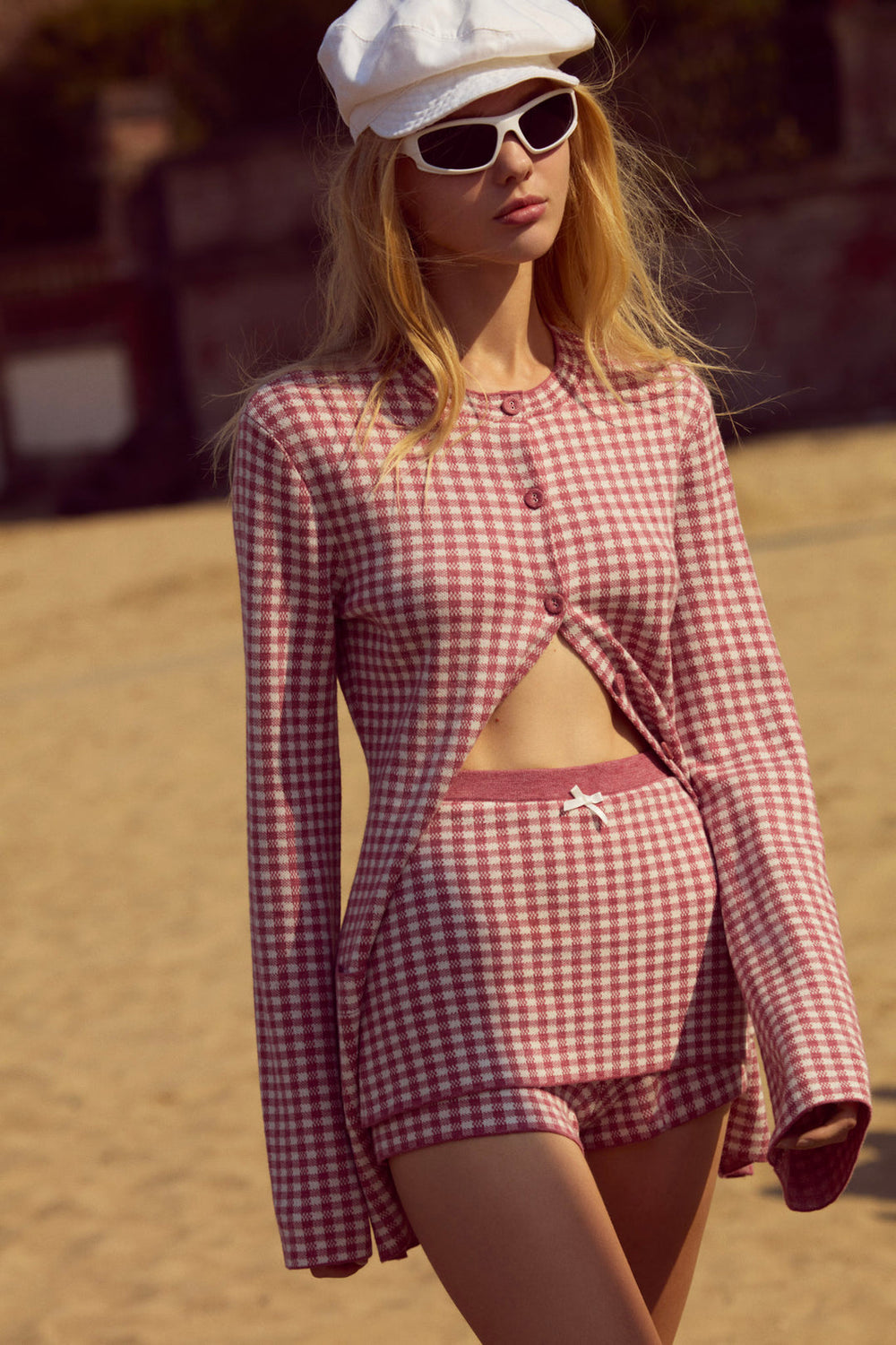 Women Gingham Knit Skort - Mauve
