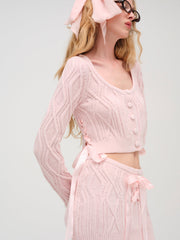 Women Chenille Cable Knit Mini Skirt - Pink