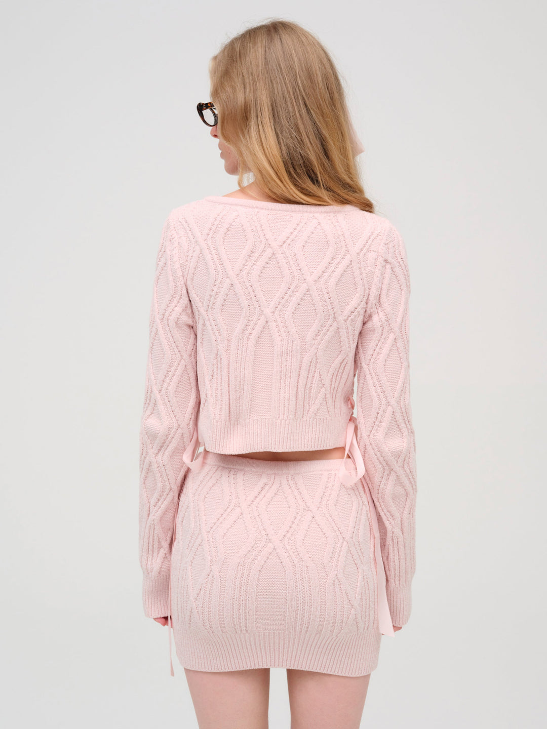 Women Chenille Cable Knit Mini Skirt - Pink