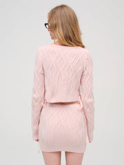 Women Chenille Cable Knit Mini Skirt - Pink