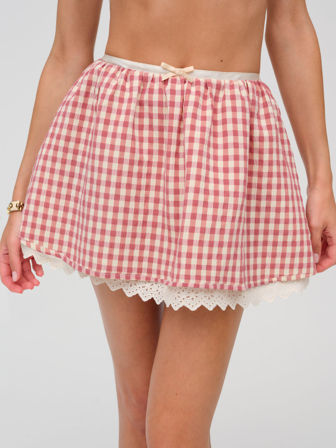 Women Georgia Gingham Micro Mini Skirt - Mauve