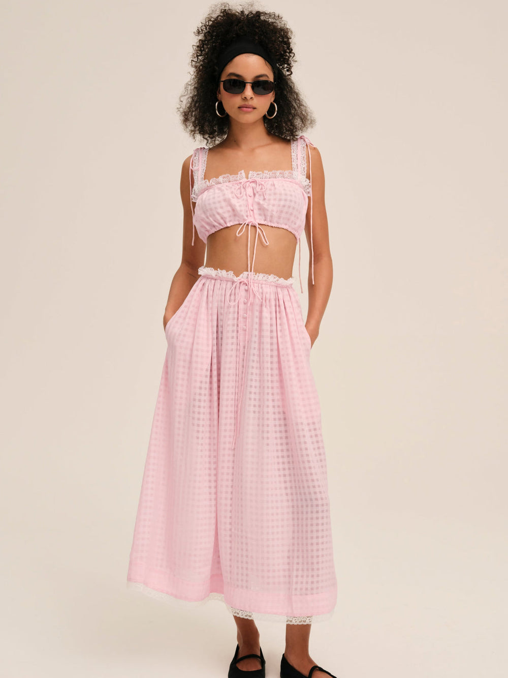 Women Ginny Gingham Midi Skirt - Pink