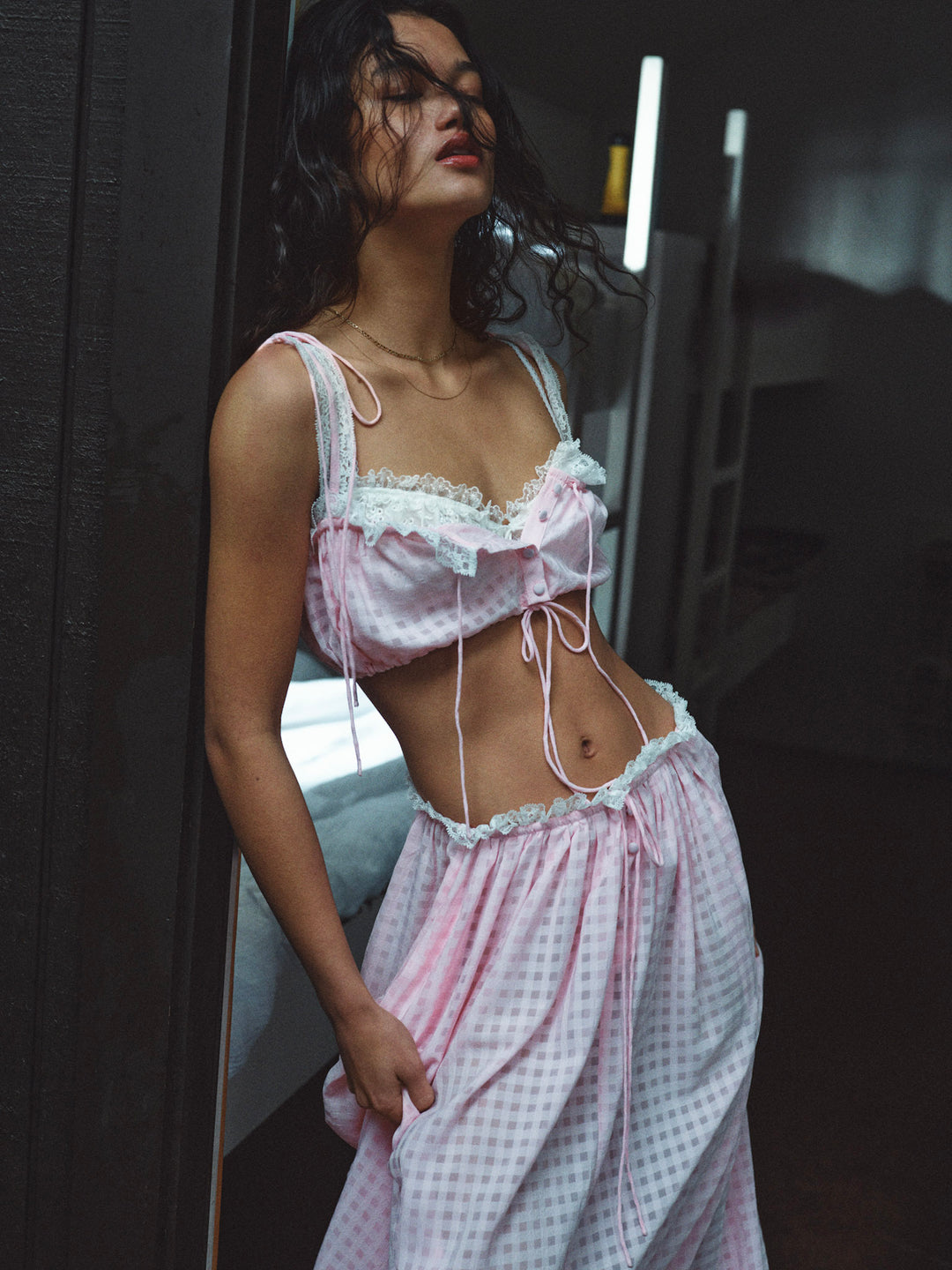 Women Ginny Gingham Midi Skirt - Pink