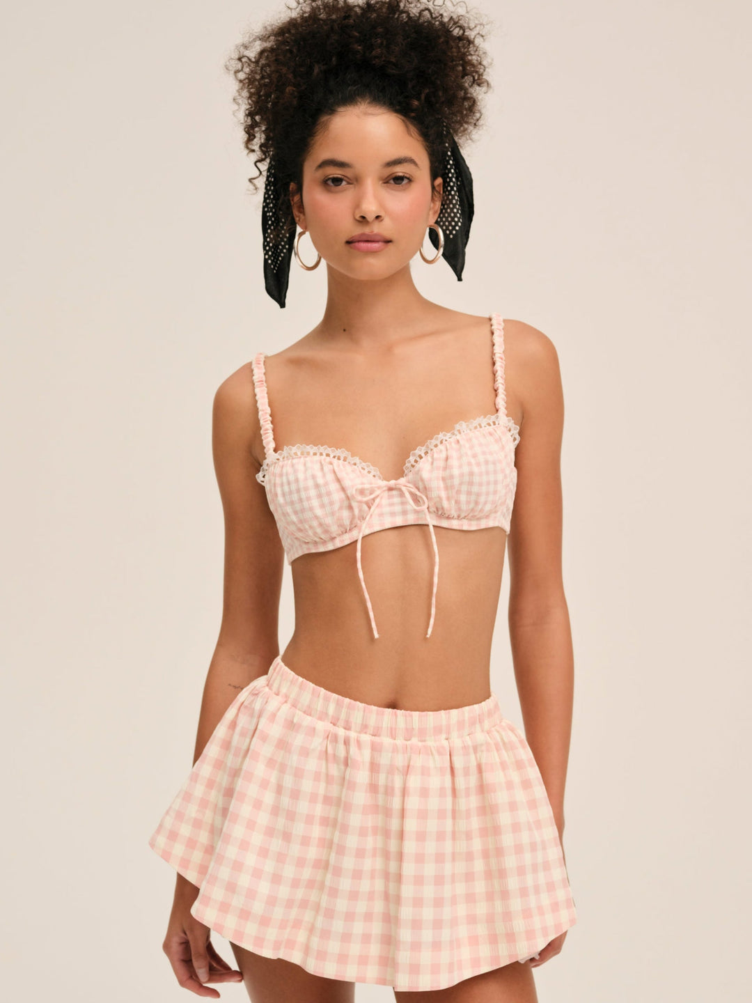 Women Petal Gingham Skort - Peach