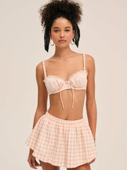Women Petal Gingham Skort - Peach