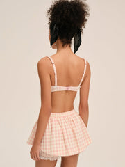 Women Petal Gingham Skort - Peach