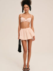 Women Petal Gingham Skort - Peach