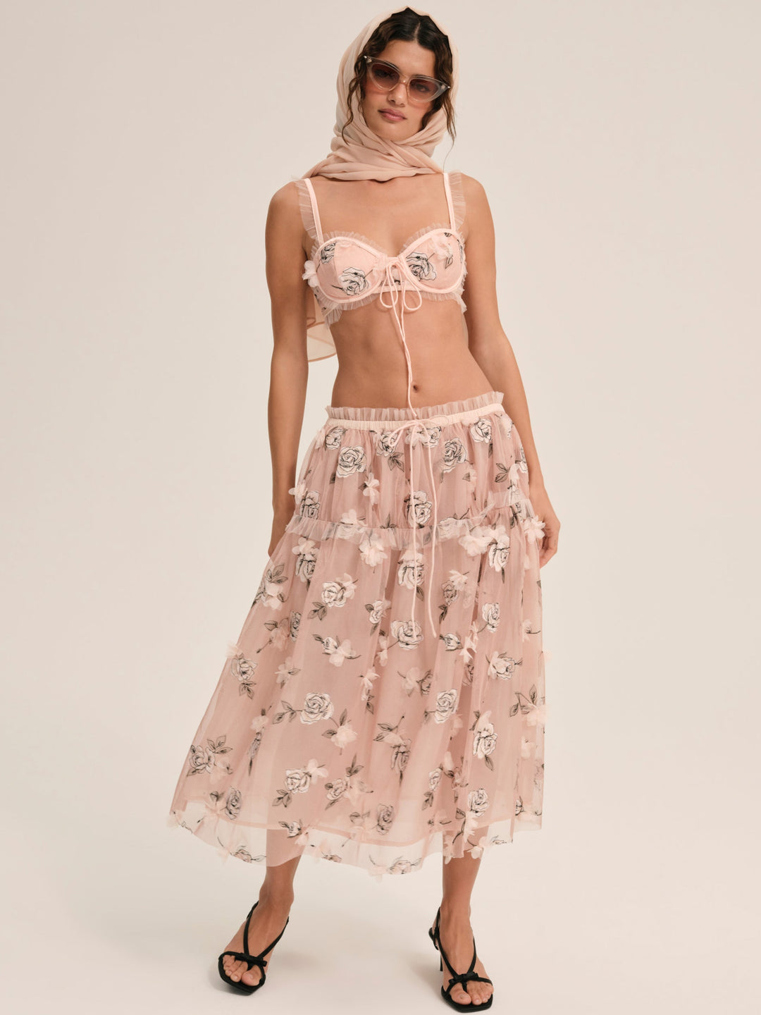 Women Blushing Rose Midi Skirt - Blush