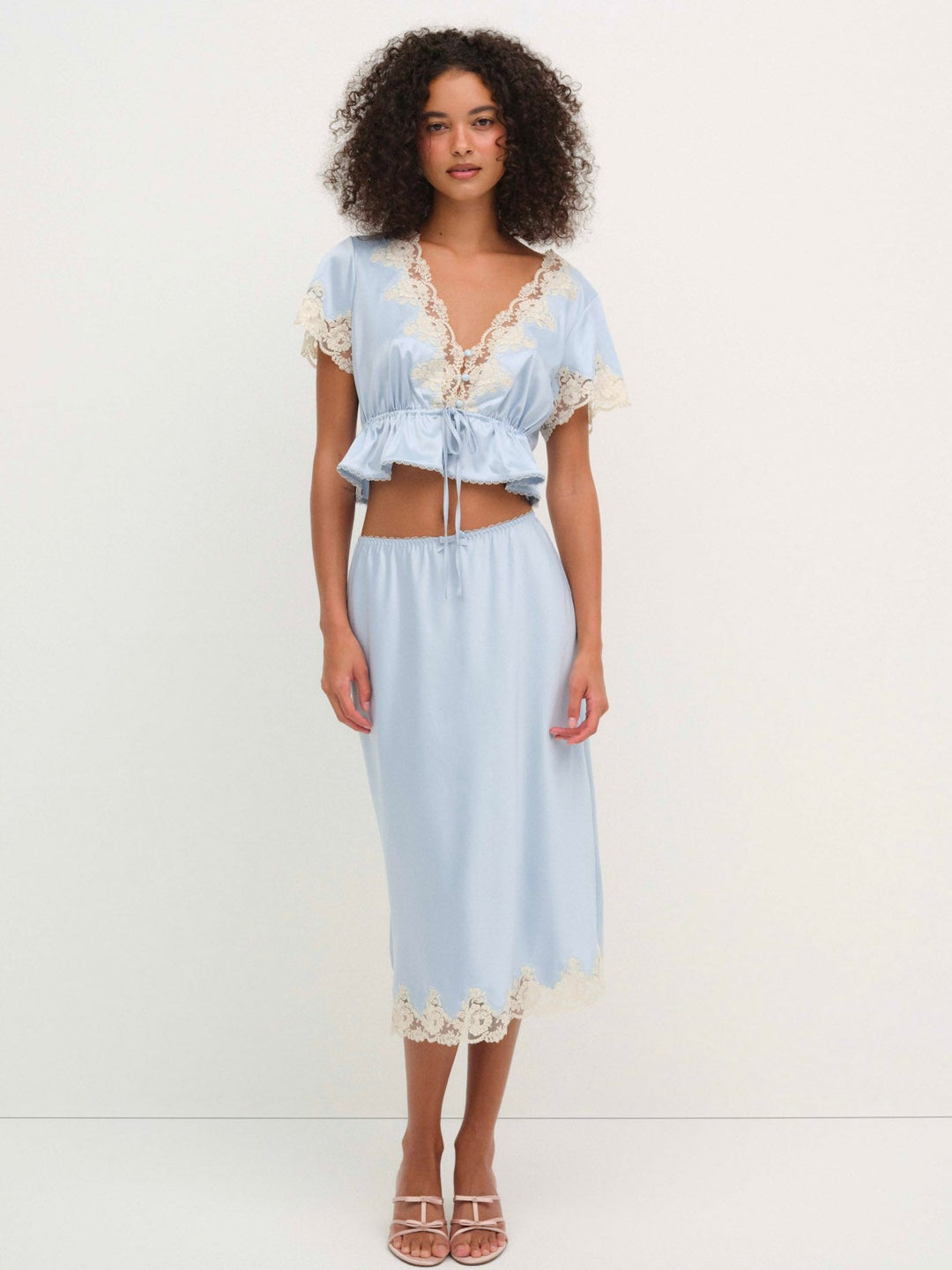 Women Sweetheart Midi Skirt - Dusty Blue
