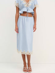 Women Sweetheart Midi Skirt - Dusty Blue