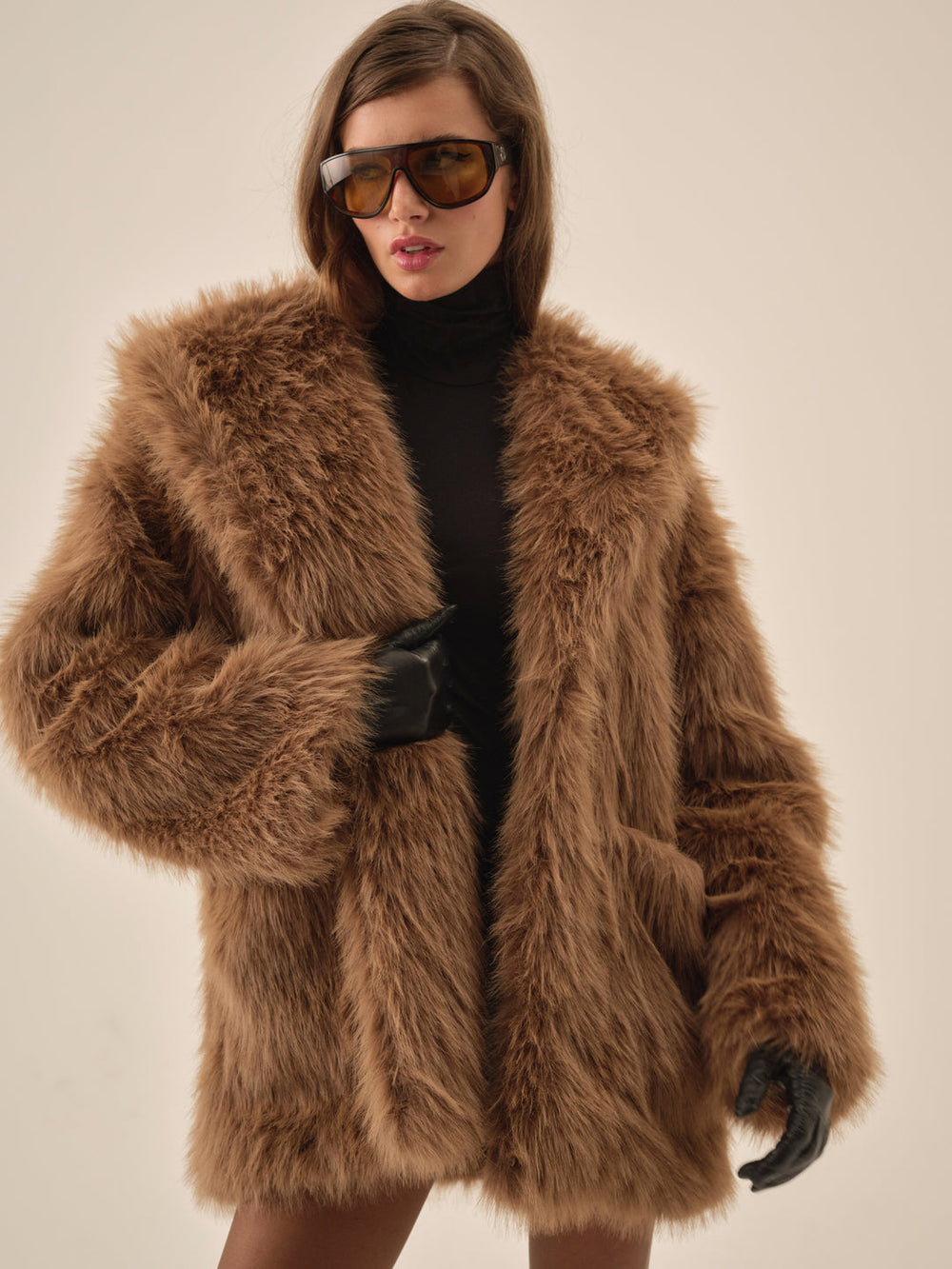 Women Warm Honey Faux Fur Jacket  - Brown