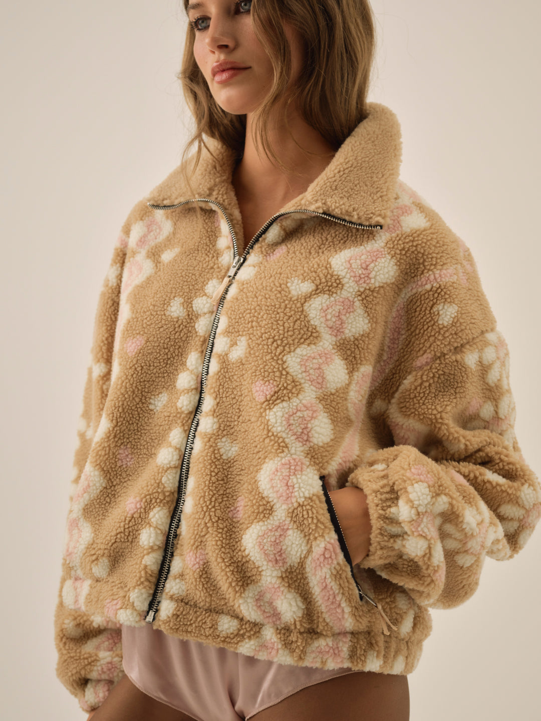 Women Betty Sherpa Zip Up - Pink