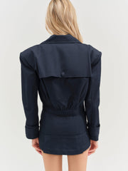 Women Cotton Twill Cropped Jacket - Navy