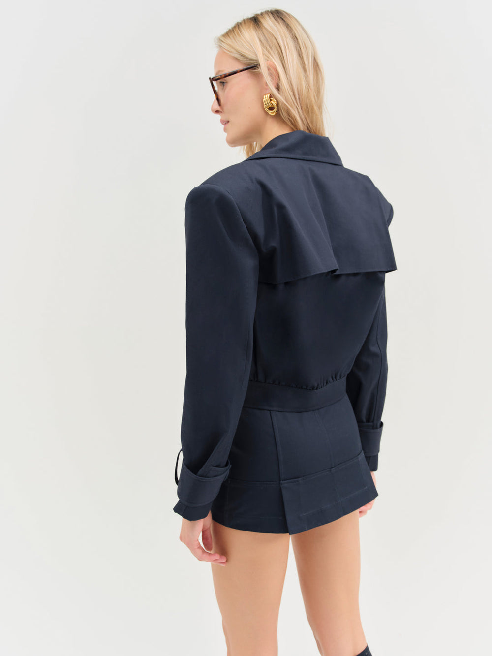 Women Cotton Twill Cropped Jacket - Navy