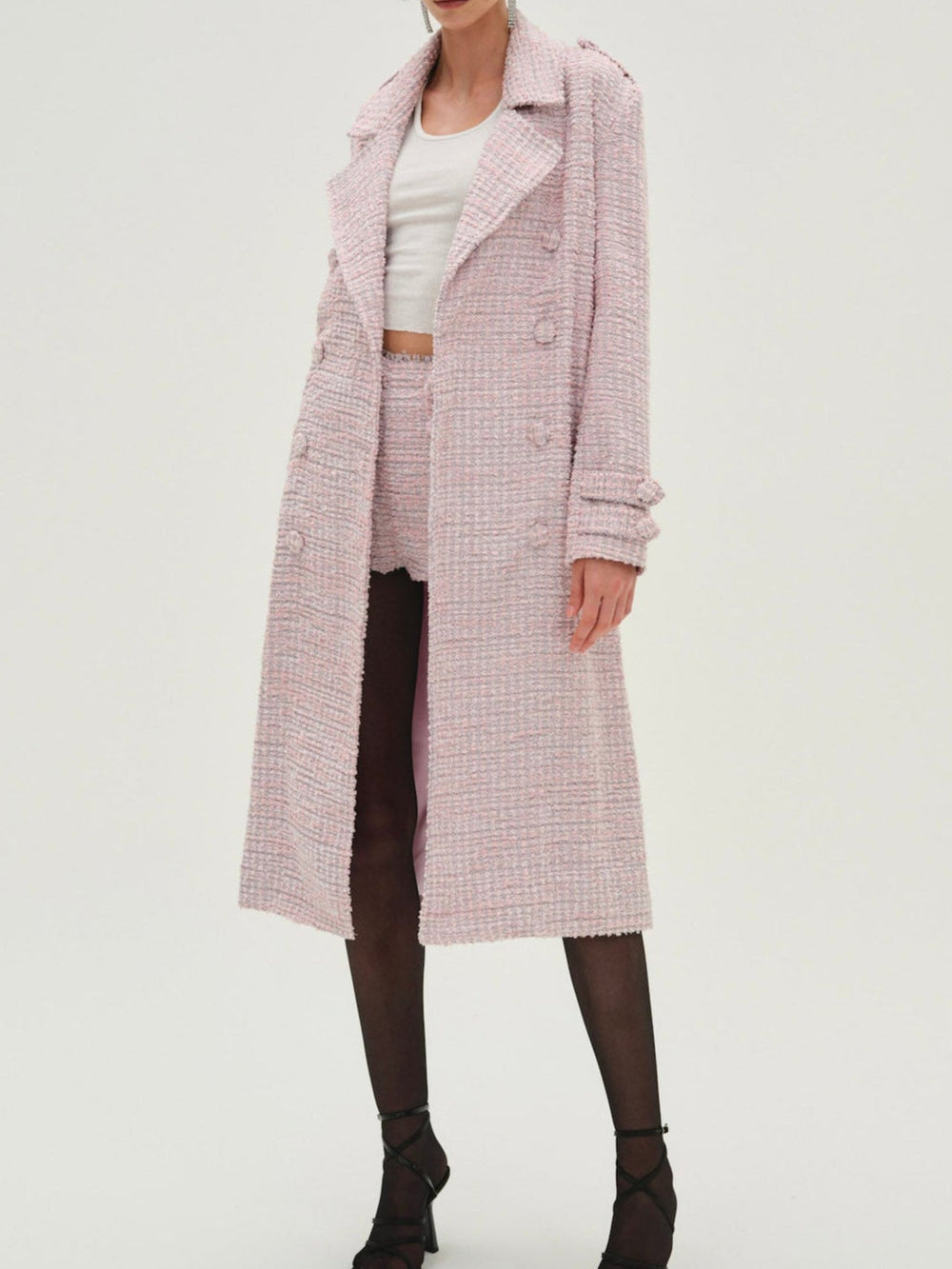Women Strawberry Cream Tweed Coat - Pink