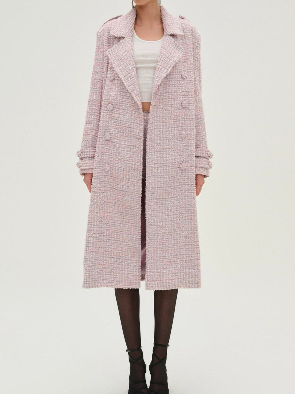 Women Strawberry Cream Tweed Coat - Pink