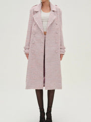 Women Strawberry Cream Tweed Coat - Pink