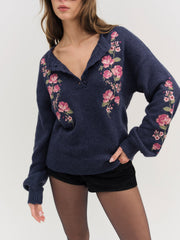 Women Molly Embroidered Pullover Sweater - Navy