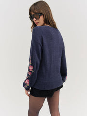 Women Molly Embroidered Pullover Sweater - Navy