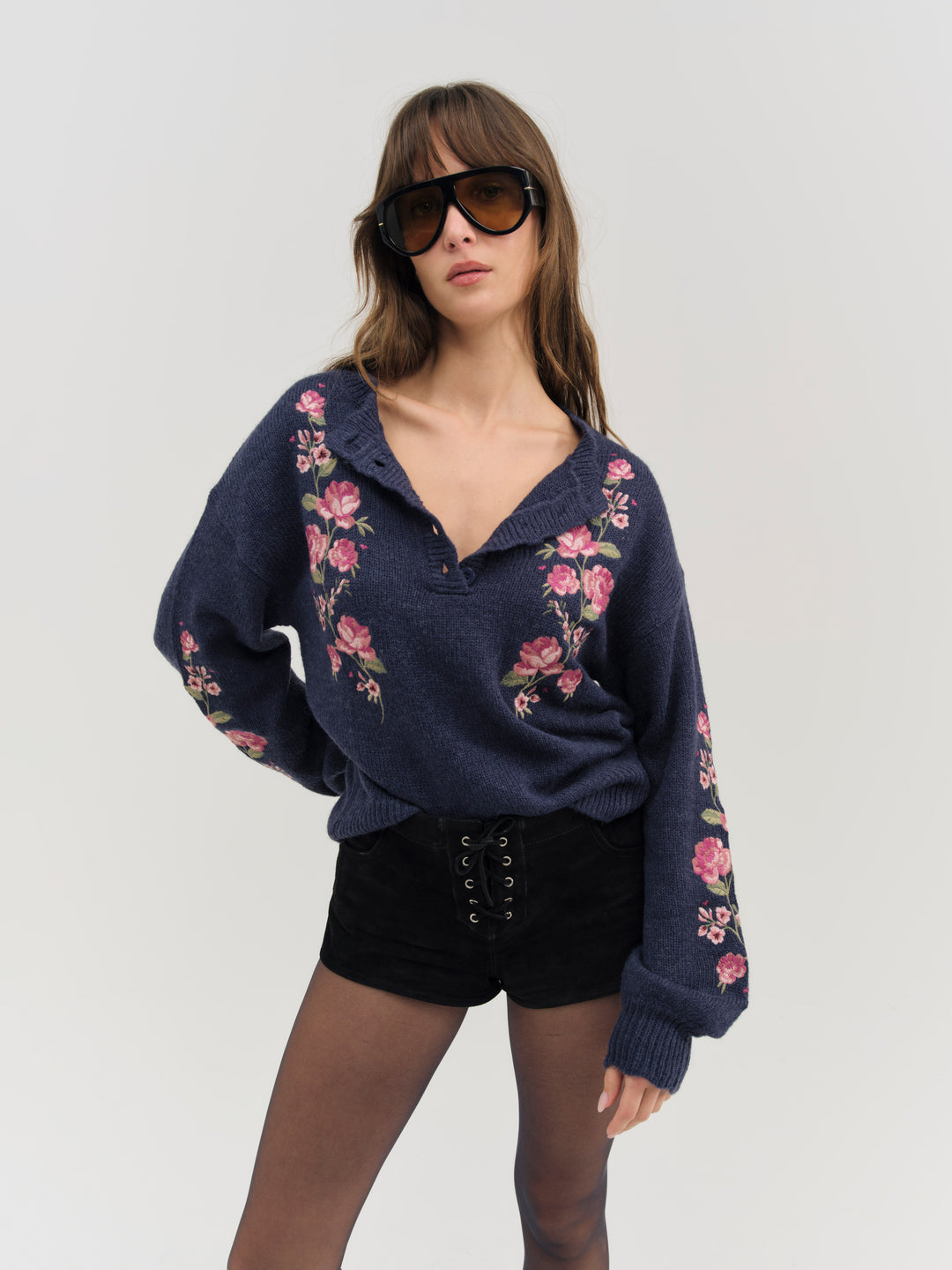 Women Molly Embroidered Pullover Sweater - Navy