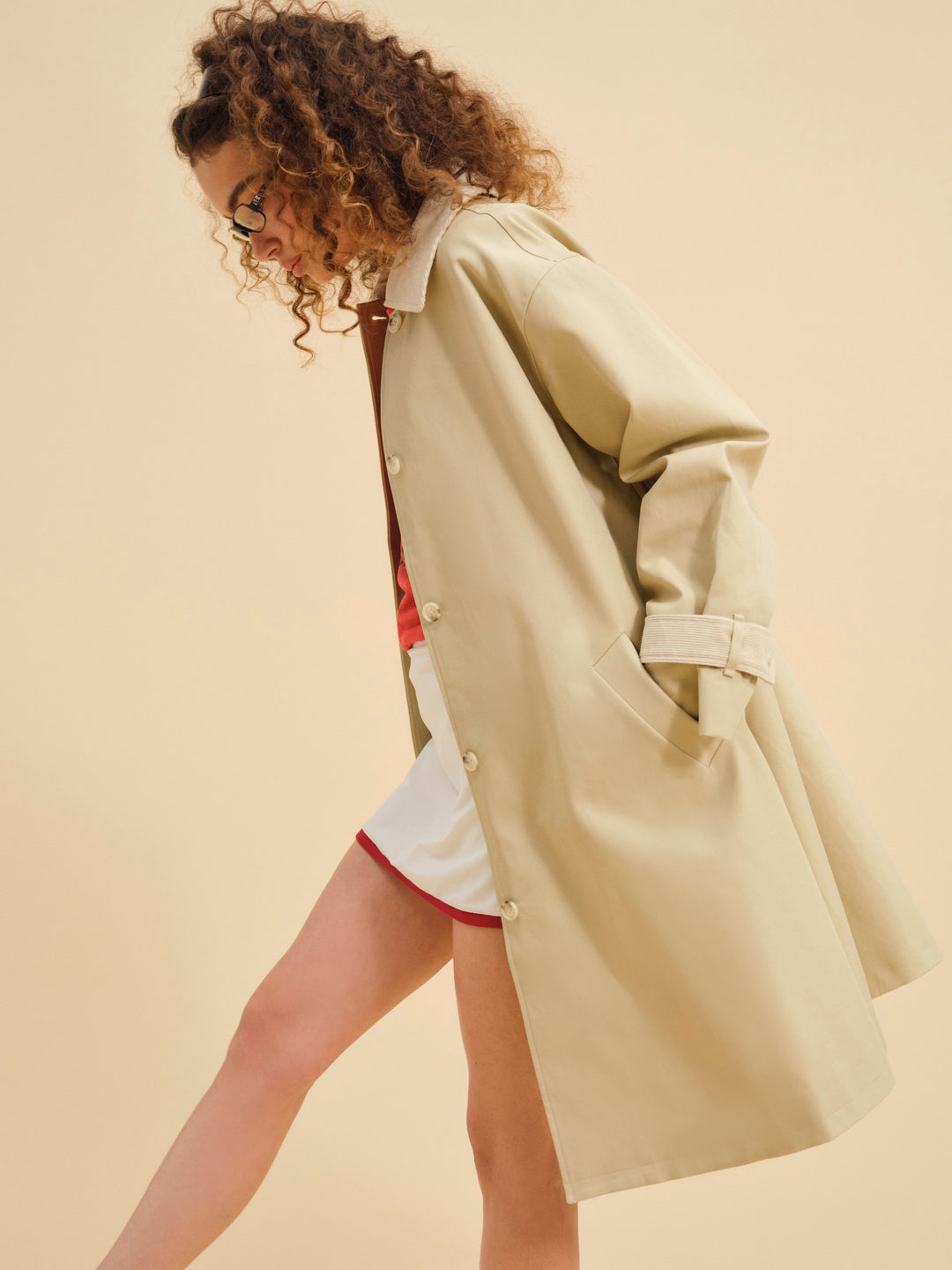 Women Gabardine Trench Coat - CAMEL