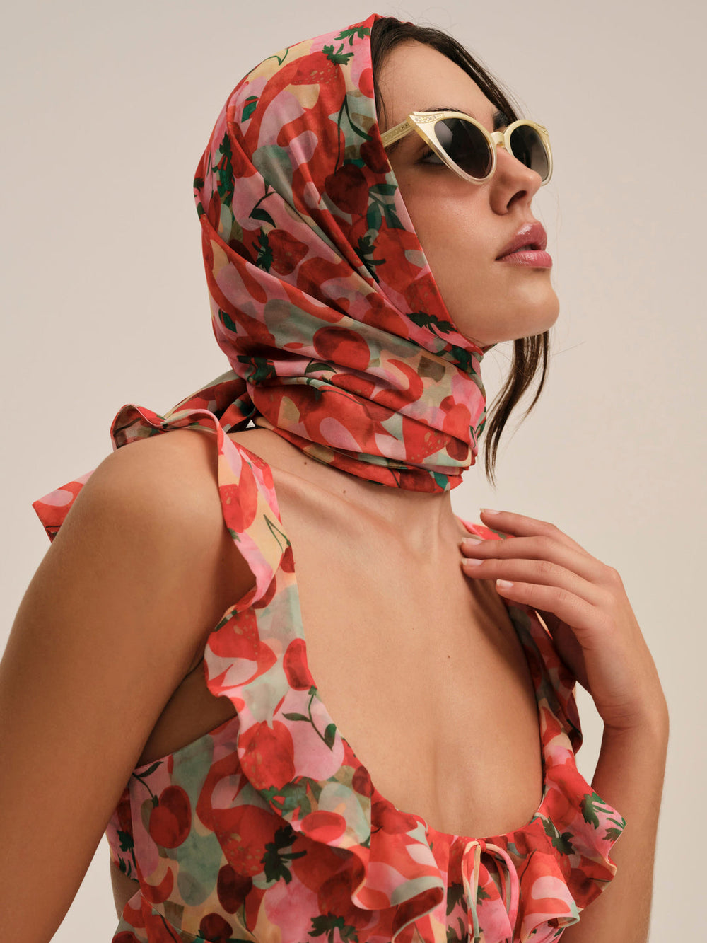 Women Ambrosia Print Headscarf - Red